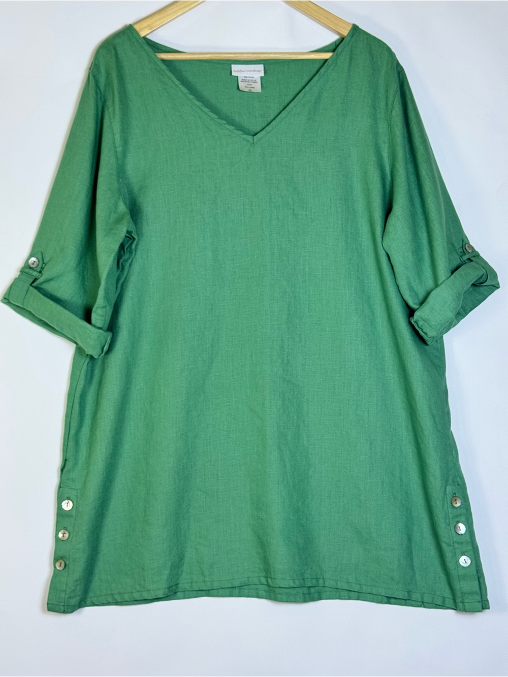 Soft Surroundings 100% Linen Green Tunic XL Made USA